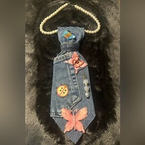 Kids Denim Tie with Colorful Insect Patches
